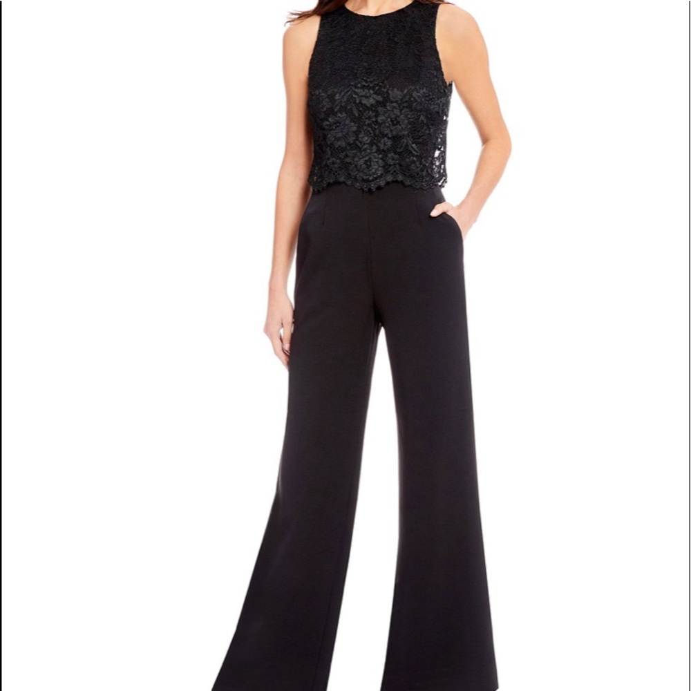 Tahari ASL Women's Lace-Popover Crepe Jumpsuit